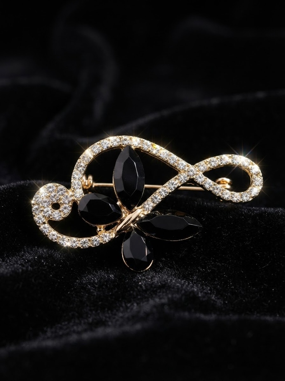 ✨ Gorgeous Gold & Black Rhinestone Butterfly Infinity Brooch ✨